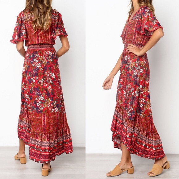LAYLA Floral Print Maxi Dress - RED - Picture 2 of 2